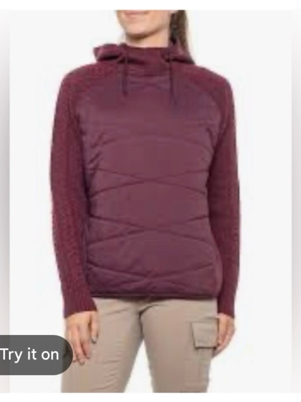 Kari Traa Quilted Pullover Hoodie Sweater in Burgundy